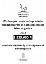 Magyar Falu Program keretében Közösségszervezéshez kapcsolódó eszközbeszerzés és közösségszervező bértámogatása - 2022 című MFP-KEB/2022 kódszámú pályázata